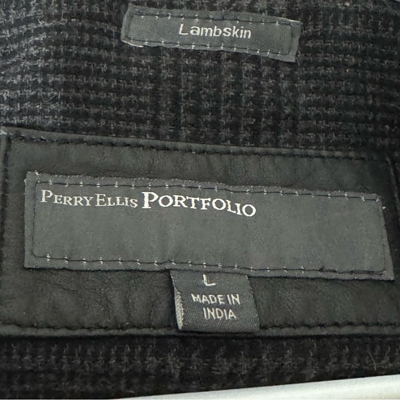 Perry Ellis Portfolio Lambskin Black Leather Jacket Size L Full Zipper Front - Picture 2 of 10